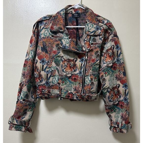 Dressed in Lala Women’s Wild Soul Tiger Jungle Print Moto Jacket - Size S/M - Picture 3 of 8